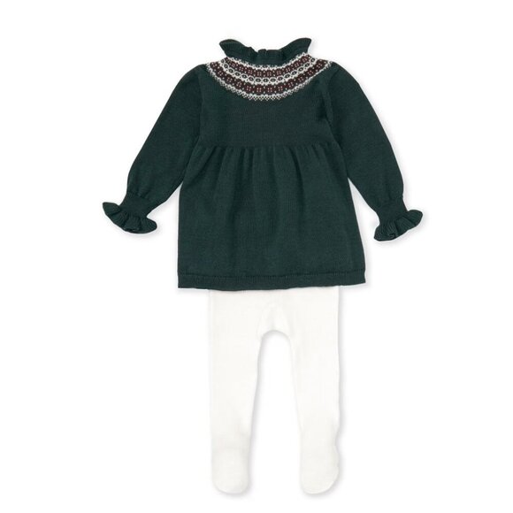 NWT Edgehill Collection Baby Girl Smocked Fairisle Mock Neck Holiday dress set - Picture 2 of 6